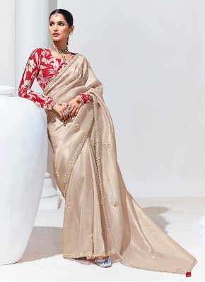 Invaluable Organza Cream Embroidered Classic Saree