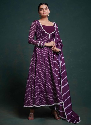 Invaluable Printed Purple Readymade Salwar Kameez