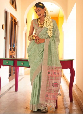 Invaluable Woven Linen Contemporary Saree