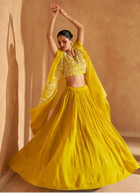 Invaluable Yellow Plain Readymade Lehenga Choli