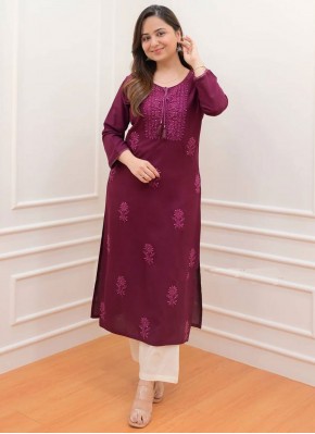 Invigorating Burgundy Embroidered Party Wear Kurti