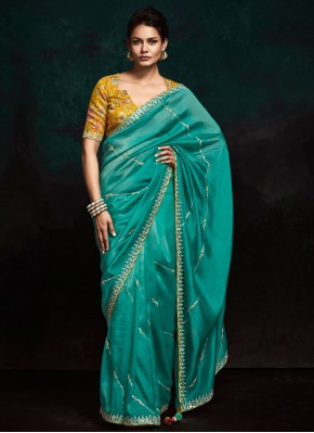 Invigorating Fancy Fabric Rama Embroidered Designer Saree