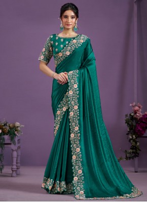 Irresistible Green and Teal Sequins Contemporary Saree