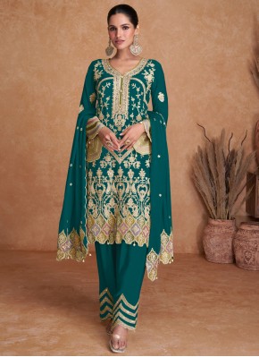 Irresistible Green Zari Trendy Salwar Kameez