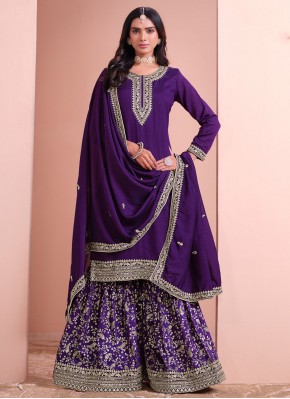 Irresistible Purple Embroidered Art Silk Trendy Salwar Kameez