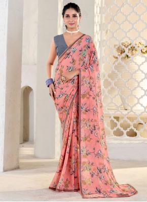 Jazzy Print Salmon Georgette Classic Saree