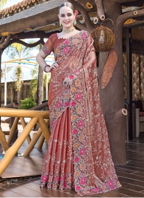 Jimmy Chu Rust Embroidered Classic Saree