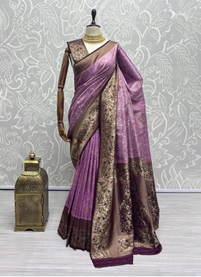 Kanjivaram Silk Lavender Thread Work Contemporary Saree