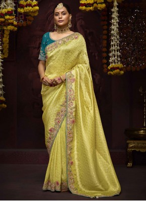 Kanjivaram Silk Yellow Weaving Trendy Saree