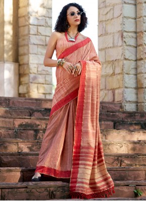 Katan Silk Classic Saree in Peach