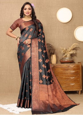 Katan Silk Weaving Black Designer Saree