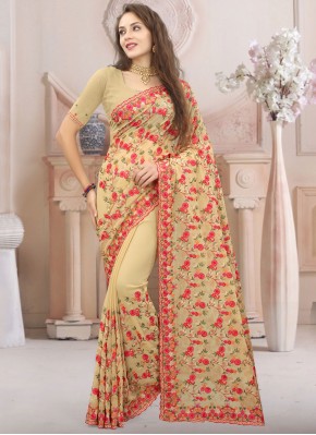 Khaki Georgette Resham Trendy Saree