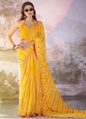 Lace Georgette Classic Saree in Yellow