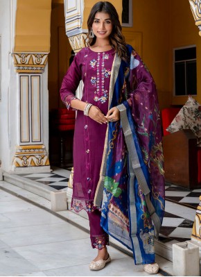 Latest Embroidered Purple Viscose Readymade Salwar Kameez