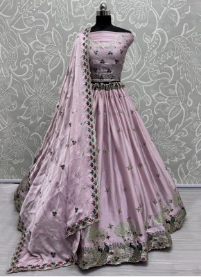 Lavender and Pink Sangeet Silk Trendy Lehenga Choli