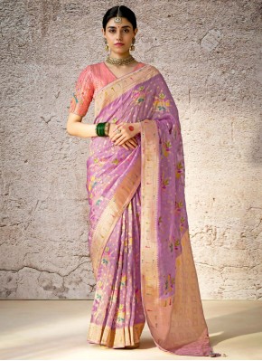 Lavender Banarasi Silk Festival Trendy Saree