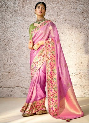 Lavender Banarasi Silk Thread Traditional Saree