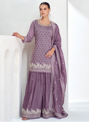 Lavender Chinon Ceremonial Trendy Salwar Kameez