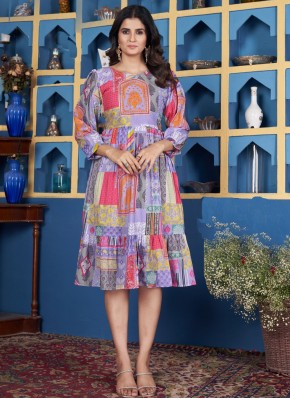 Lavender Cotton Festival Party Wear Kurti