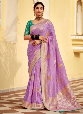 Lavender pure-dola Zari Contemporary Saree