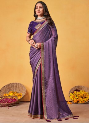 Lavender Rangoli Embroidered Trendy Saree