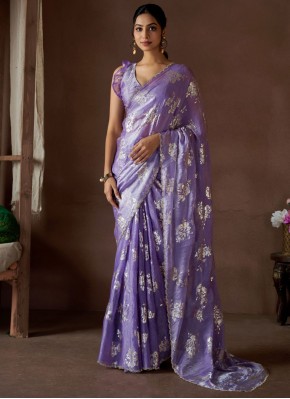 Lavender Satin Silk Classic Saree