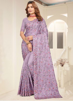 Lavender Tussar Silk Sangeet Traditional Saree