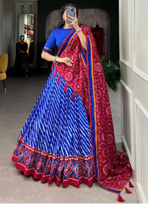 Lehenga Choli Border Tussar Silk in Blue