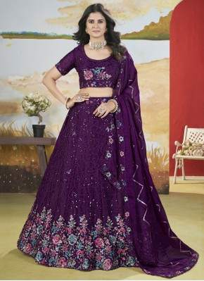 Lehenga Choli Thread Chinon in Purple