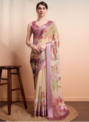 Linen Designer Saree in Multi Colour