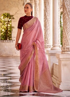 Linen Pink Classic Saree