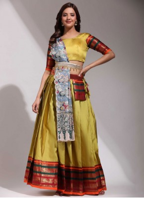 Lively Silk Weaving Gold and Yellow Trendy Lehenga Choli