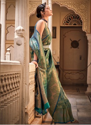 Lively Silk Weaving Green Classic Saree