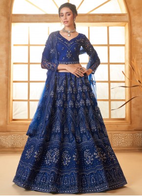 Lively Thread Net Blue Trendy Lehenga Choli