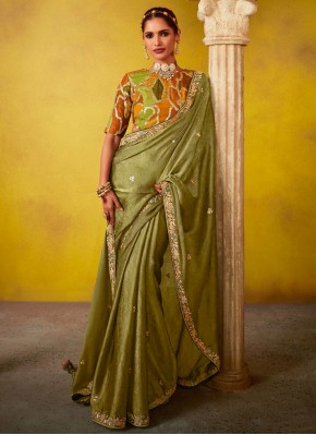 Lively Tissue Green Trendy Saree