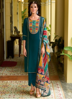 Lovable Morpeach  Embroidered Vichitra Silk Designer Salwar Kameez