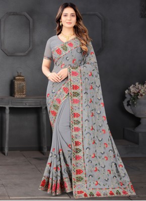 Lovable Sequins Grey Georgette Traditional Saree