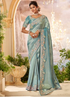 Lovely Aqua Blue Contemporary Saree