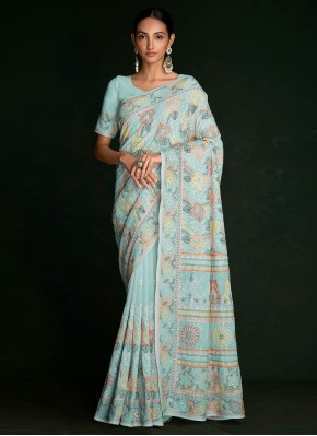 Lucknowi work Georgette Designer Saree in Turquois