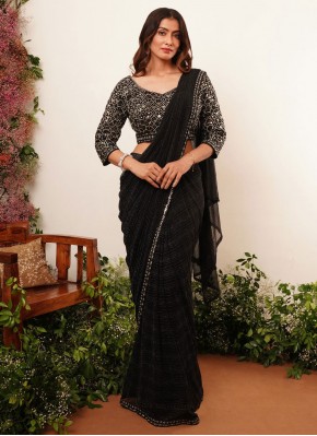 Lycra Black Embroidered Traditional Saree