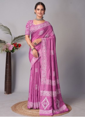 Magenta and Purple Chanderi Cotton Printed Trendy Saree