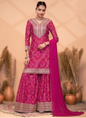 Magenta and Purple Chinon Stone Trendy Salwar Kameez