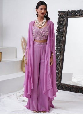 Magenta and Purple Party Chinon Trendy Salwar Kameez