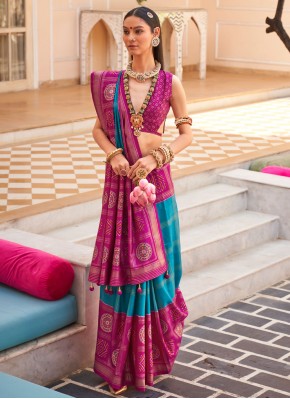 Magenta Foil Print Ceremonial Classic Saree