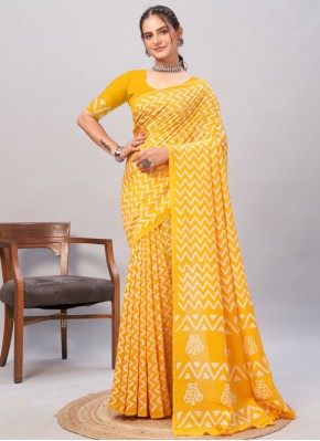 Magnetic Printed Yellow Traditional Saree