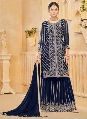 Magnetize Navy Blue Faux Georgette Designer Salwar Kameez