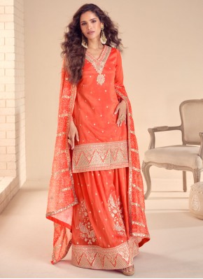 Magnetize Shimmer Orange Embroidered Trendy Salwar Kameez