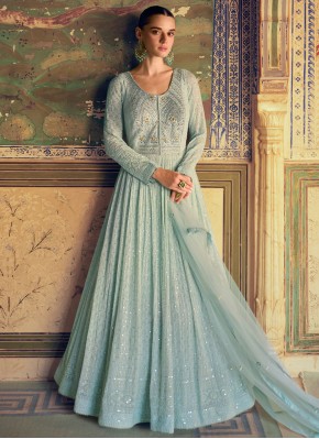 Magnificent Mirror Pure Georgette Readymade Floor Length Gown