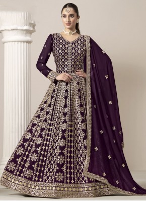 Magnificent Purple Faux Georgette Anarkali Salwar Kameez