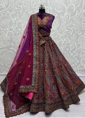 Maroon and Purple Thread Work Wedding Designer Lehenga Choli